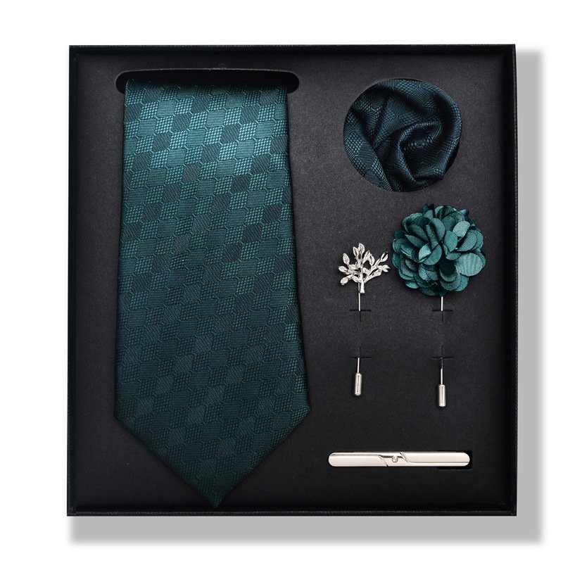Office Wedding Present Men's Classic Ties Handkerchief Brooch Gift Box Ties Set Jacquard Party Man Suit Accessories