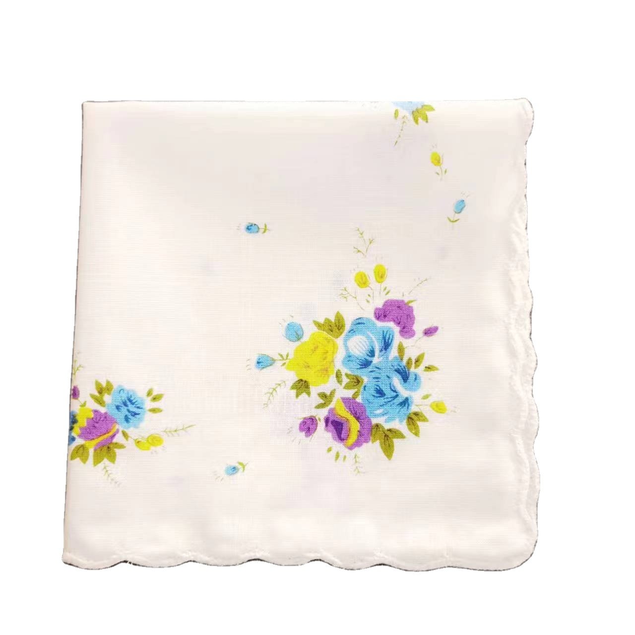 Wholesale 11" White Small Cotton Napkin Ladies Vintage Scallop Edged Floral Handkerchiefs