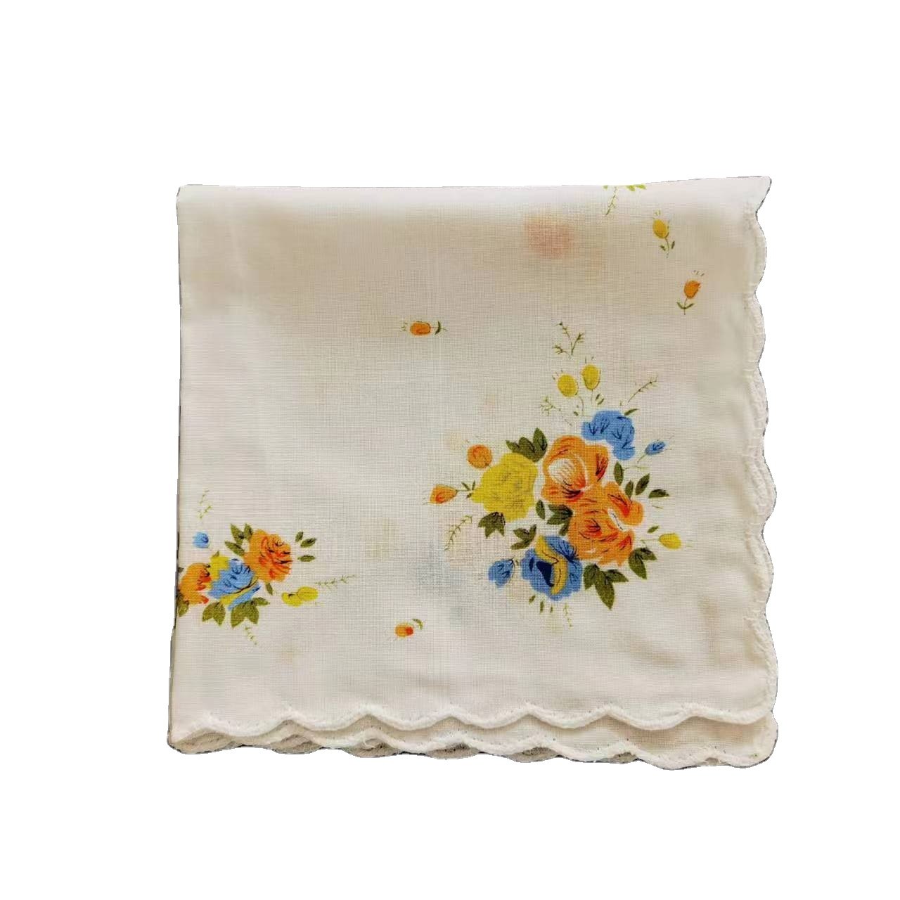 Wholesale 11" White Small Cotton Napkin Ladies Vintage Scallop Edged Floral Handkerchiefs