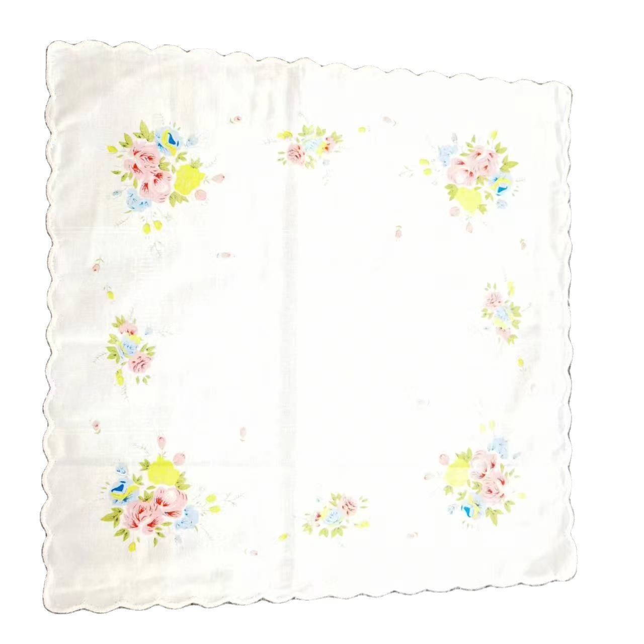 Wholesale 11" White Small Cotton Napkin Ladies Vintage Scallop Edged Floral Handkerchiefs
