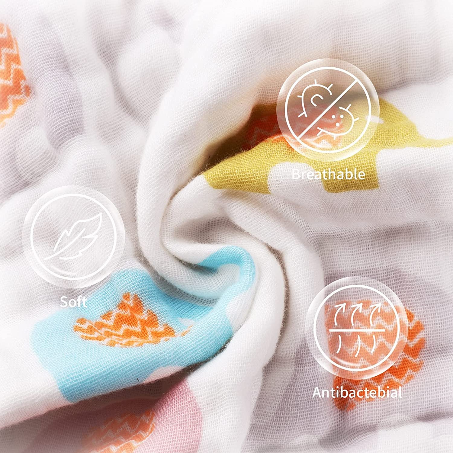 Newborn cartoon print gauze 6 Layer Organic cotton Burp Cloth handkerchief baby muslin washcloth