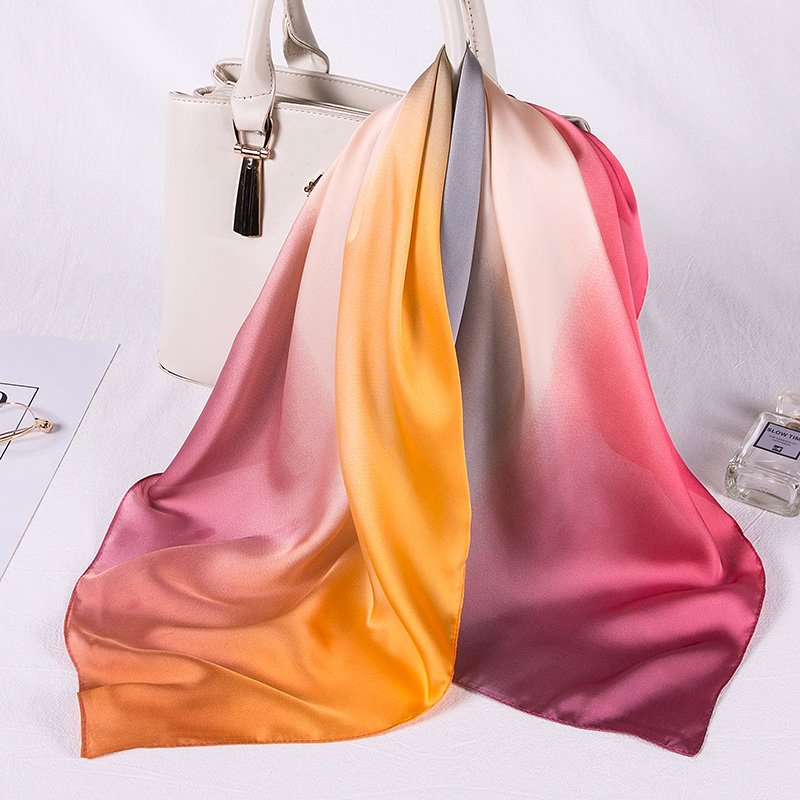 Hot Sale Women Gradient Satins Silk 70*70cm Casual Scarf Brand Elegant Foulard Silk Scarves For Ladies 4 Colors