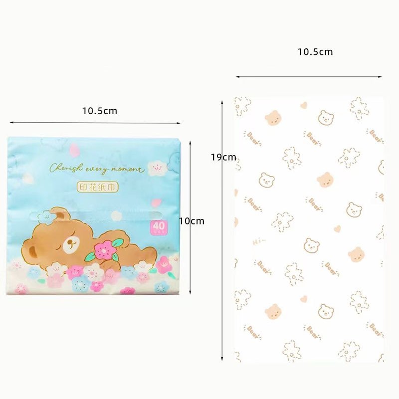 FSC SENWEN Portable Facial Tissues Wood Pulp Little Bear Printed Soft 40 Pull Cute Cartoon Handkerchief Pocket Tissue