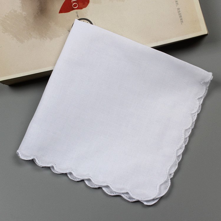 High Quality Solid White Square Pocket Hanky 100% Pure Cotton Scalloped Edge Handkerchiefs For Men Women