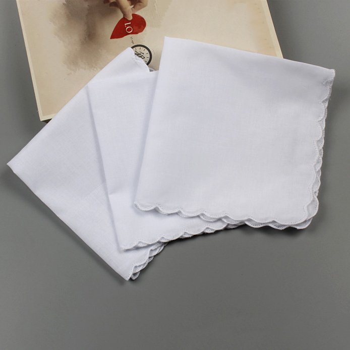 High Quality Solid White Square Pocket Hanky 100% Pure Cotton Scalloped Edge Handkerchiefs For Men Women