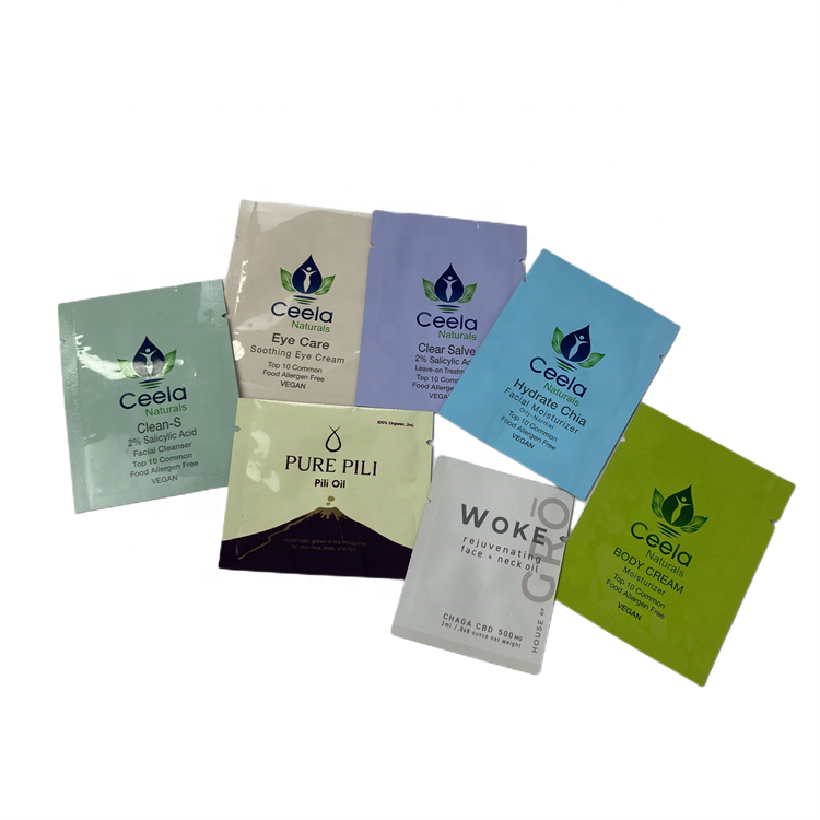 cream sample sachet cosmetic sample bag small heat seal lotion foil sample sachet 3 side seal mini mylar bag sachet pouch