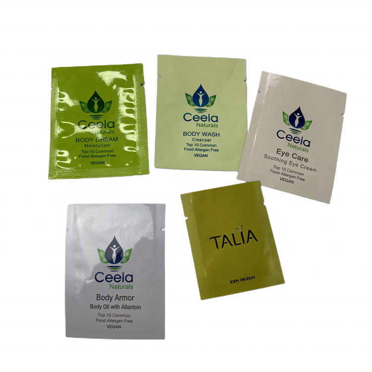 cream sample sachet cosmetic sample bag small heat seal lotion foil sample sachet 3 side seal mini mylar bag sachet pouch