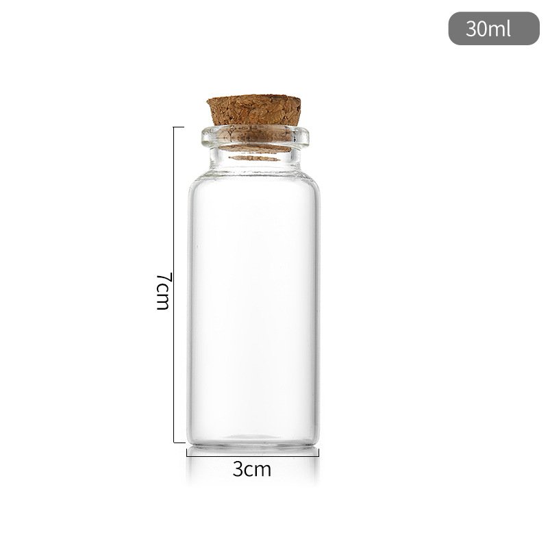 Customized control 30mm bayonet clear test tube bottle Small capacity storage wishing drift bottle with Cork stopper cap