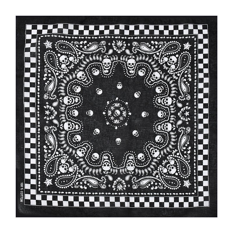 Logo Custom Cotton Square Scarf Paisley Skull Hip Hop Multifunctional Handkerchief Headband Halloween Turban Bandanas