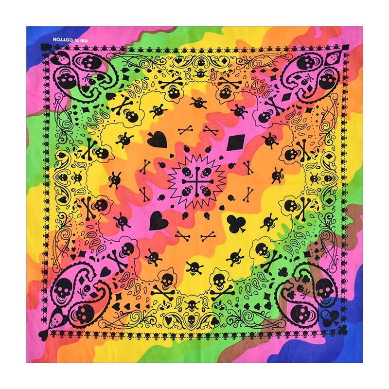 Logo Custom Cotton Square Scarf Paisley Skull Hip Hop Multifunctional Handkerchief Headband Halloween Turban Bandanas