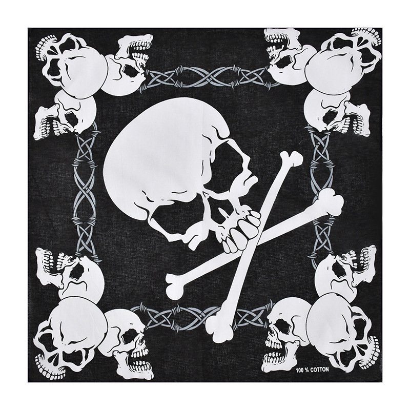 Logo Custom Cotton Square Scarf Paisley Skull Hip Hop Multifunctional Handkerchief Headband Halloween Turban Bandanas