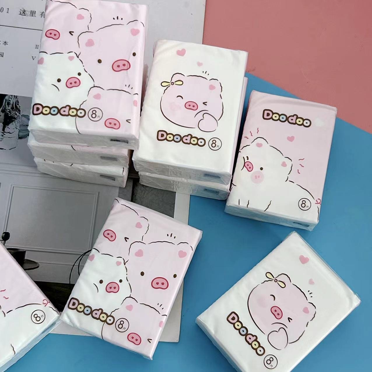 FSC Senwen Cute Bear Facial Tissues Virgin Wood Pulp Pocket Tissues Cube Box 9 Packs 3 ply 8 sheets Mini Handkerchief Tissue