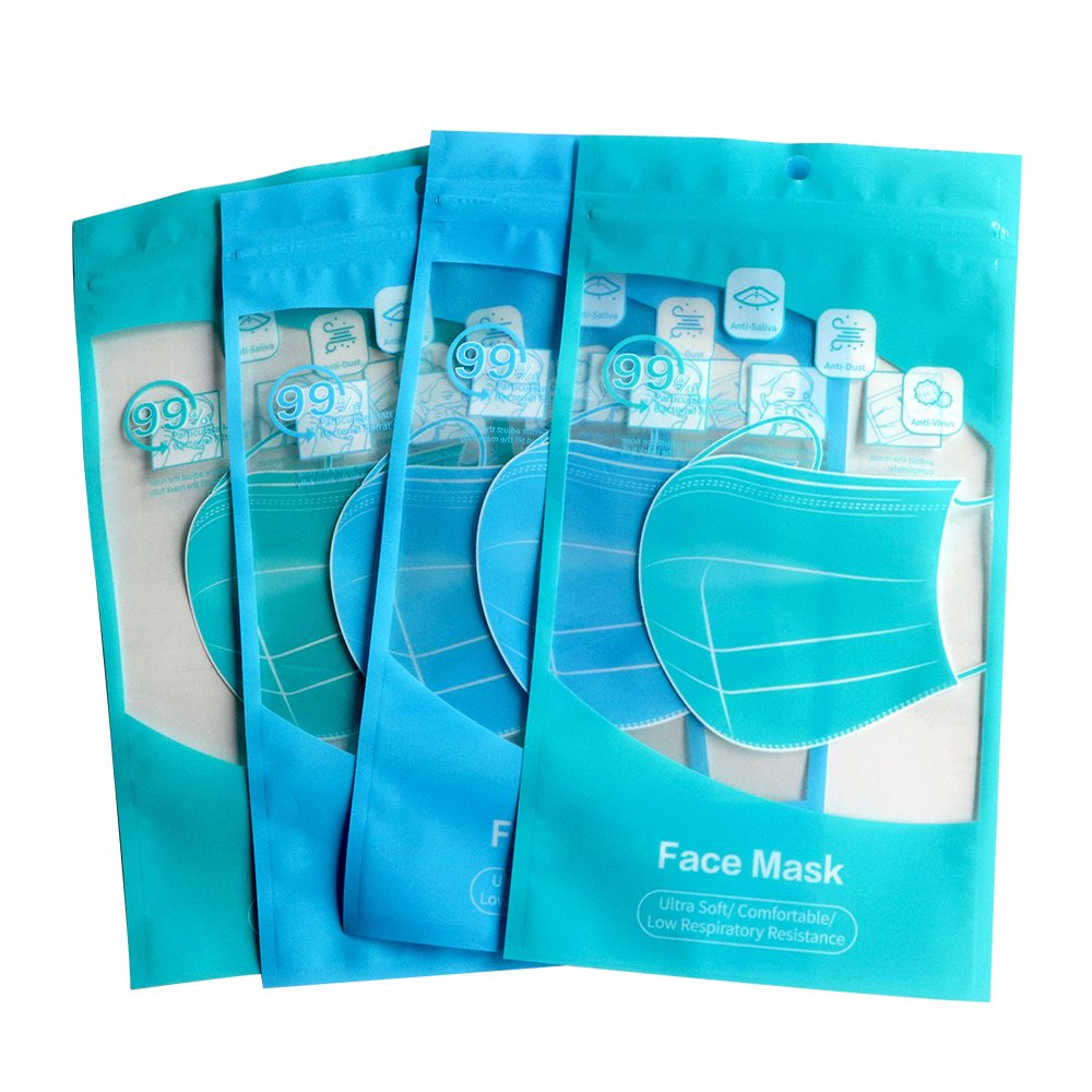 Wholesale Custom Printed N95 Kn95 Surgical Face Packaging Stand up Zippered Pouch with Barrier Feature