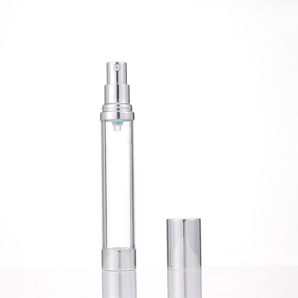Customizable Empty Silver Round 15ml 30ml 50ml Clear Plastic Airless Spray Pump Bottles With Silver Cap
