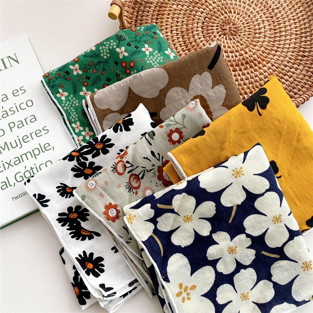 55cm Floral Print Neckerchief Women Hair Scarf Square Handkerchief Cotton Neck Scarves Small Wraps Cute Bandana Head Scarfs