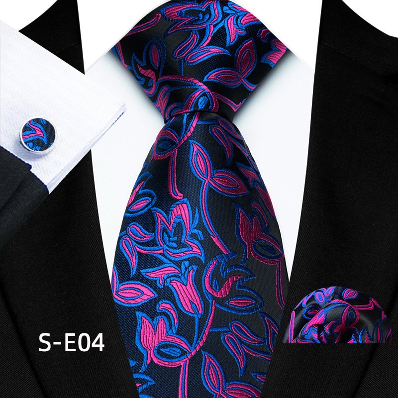 Men's tie handkerchief cufflinks three piece set polyester material striped red wedding tie hand tied wholesale in stock