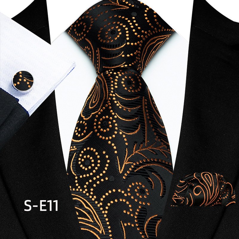 Men's tie handkerchief cufflinks three piece set polyester material striped red wedding tie hand tied wholesale in stock