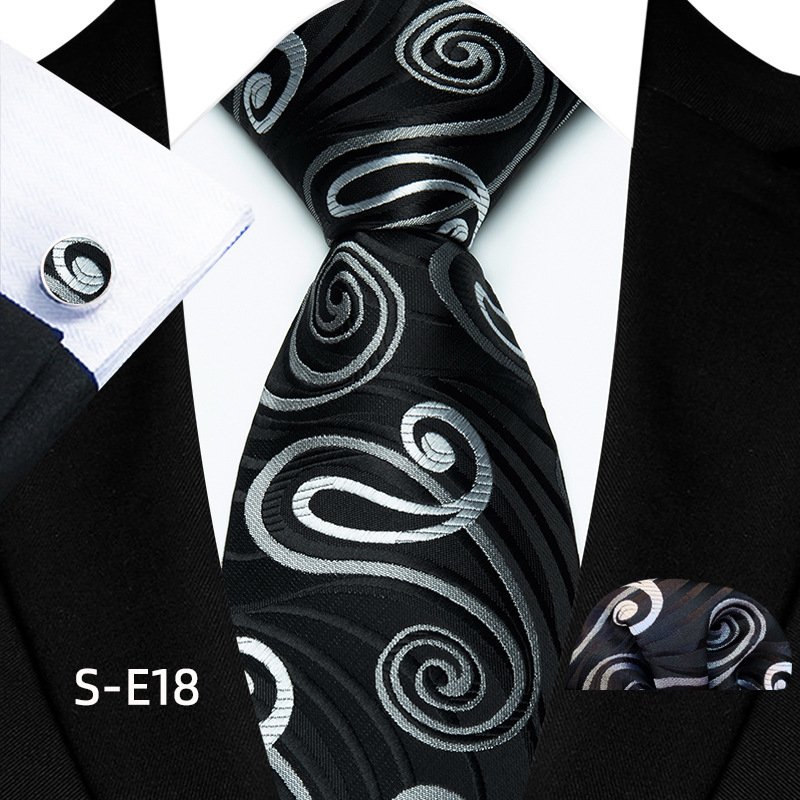 Men's tie handkerchief cufflinks three piece set polyester material striped red wedding tie hand tied wholesale in stock