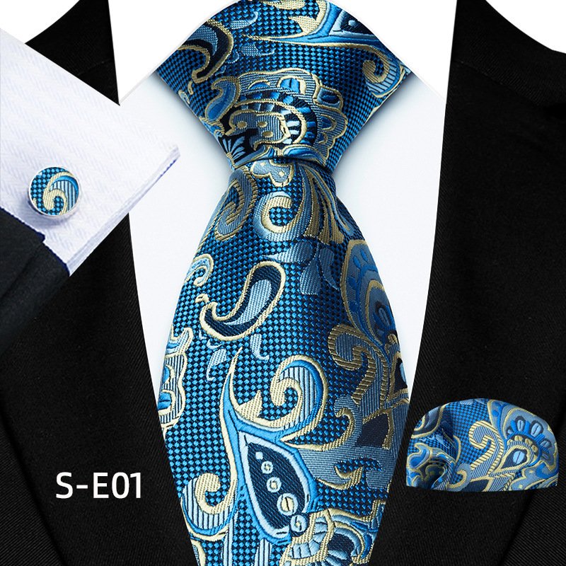 Men's tie handkerchief cufflinks three piece set polyester material striped red wedding tie hand tied wholesale in stock