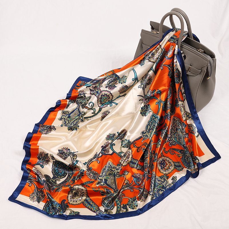 Wholesale Silk Scarf Luxury Soft Custom Logo 90*90 Satin Silk hijab Low MOQ Design custom