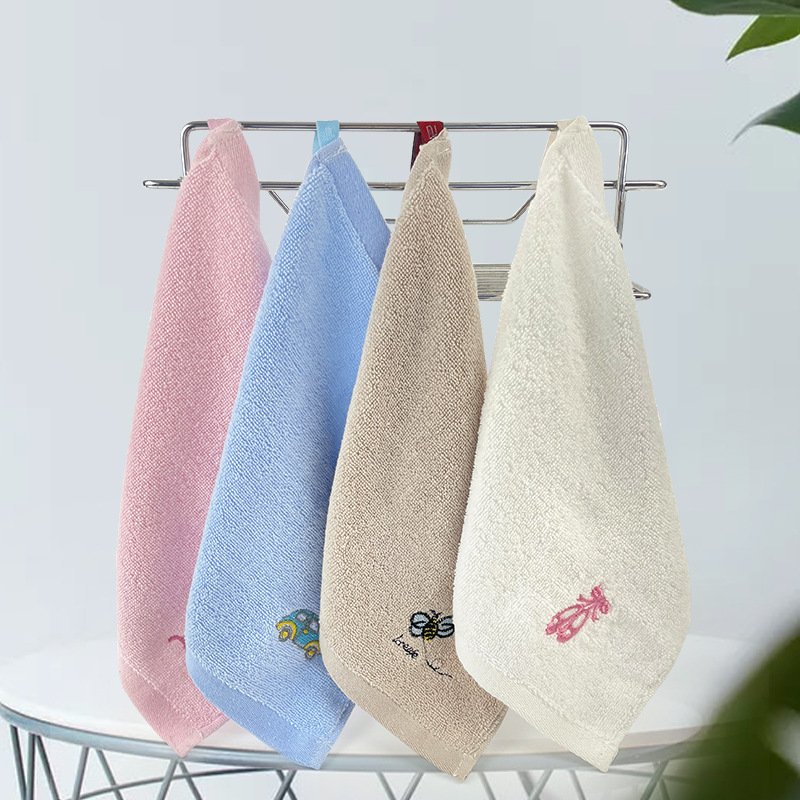 Hangable Square Small Towels Kids Cartoon Embroidery Handkerchief Hanging Towels Pure Cotton Hand Face Wipe Towels