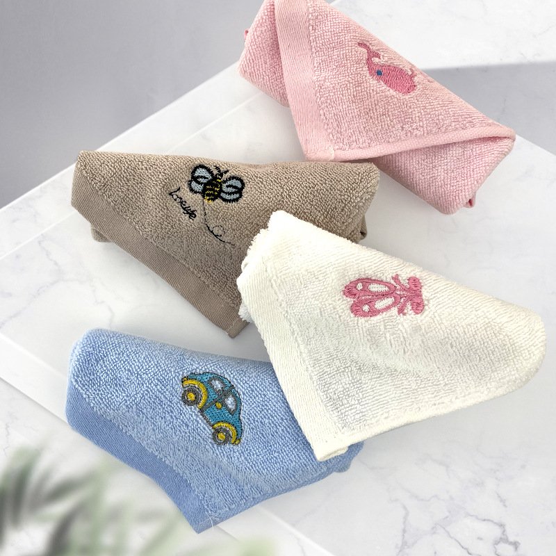 Hangable Square Small Towels Kids Cartoon Embroidery Handkerchief Hanging Towels Pure Cotton Hand Face Wipe Towels