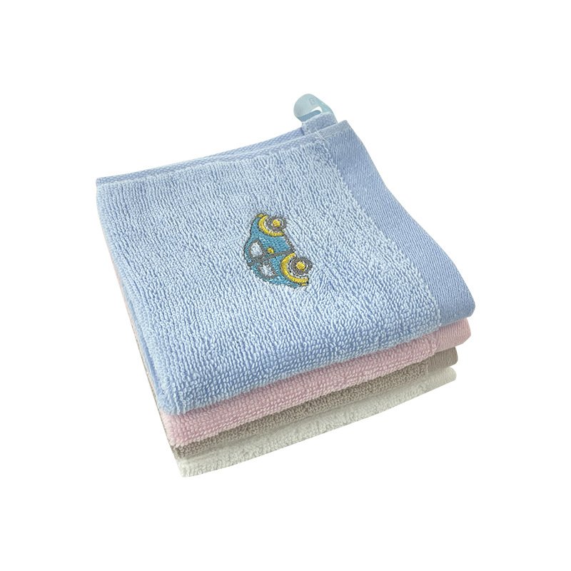 Hangable Square Small Towels Kids Cartoon Embroidery Handkerchief Hanging Towels Pure Cotton Hand Face Wipe Towels