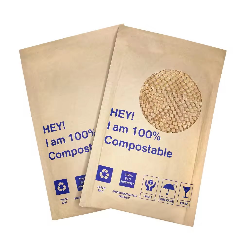 Biodegradable Eco Double Layered Padded Envelope Brown Honeycomb Kraft Paper Bubble Shipping Mailer Bags