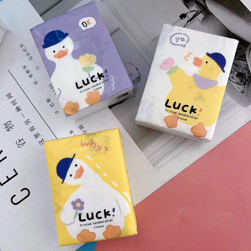 FSC Mini Facial Tissues Lucky Duck Printed Pocket Tissues 9 Pcs Pack Cute Paper Handkerchief Cleansing Tissue
