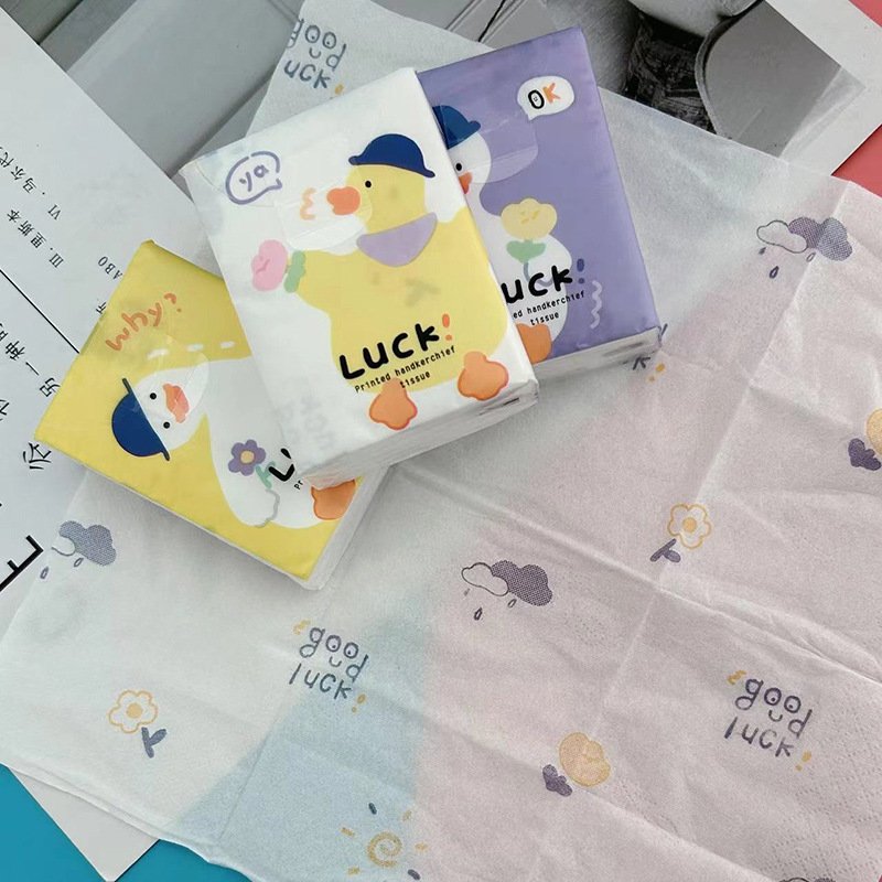 FSC Mini Facial Tissues Lucky Duck Printed Pocket Tissues 9 Pcs Pack Cute Paper Handkerchief Cleansing Tissue
