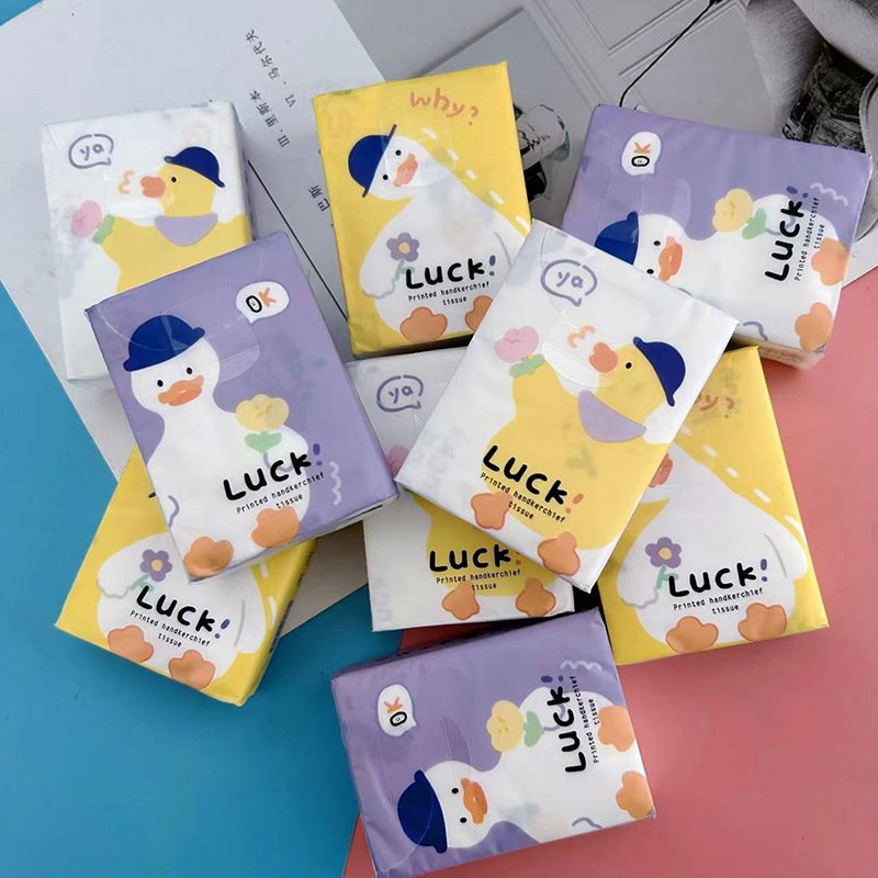 FSC Mini Facial Tissues Lucky Duck Printed Pocket Tissues 9 Pcs Pack Cute Paper Handkerchief Cleansing Tissue