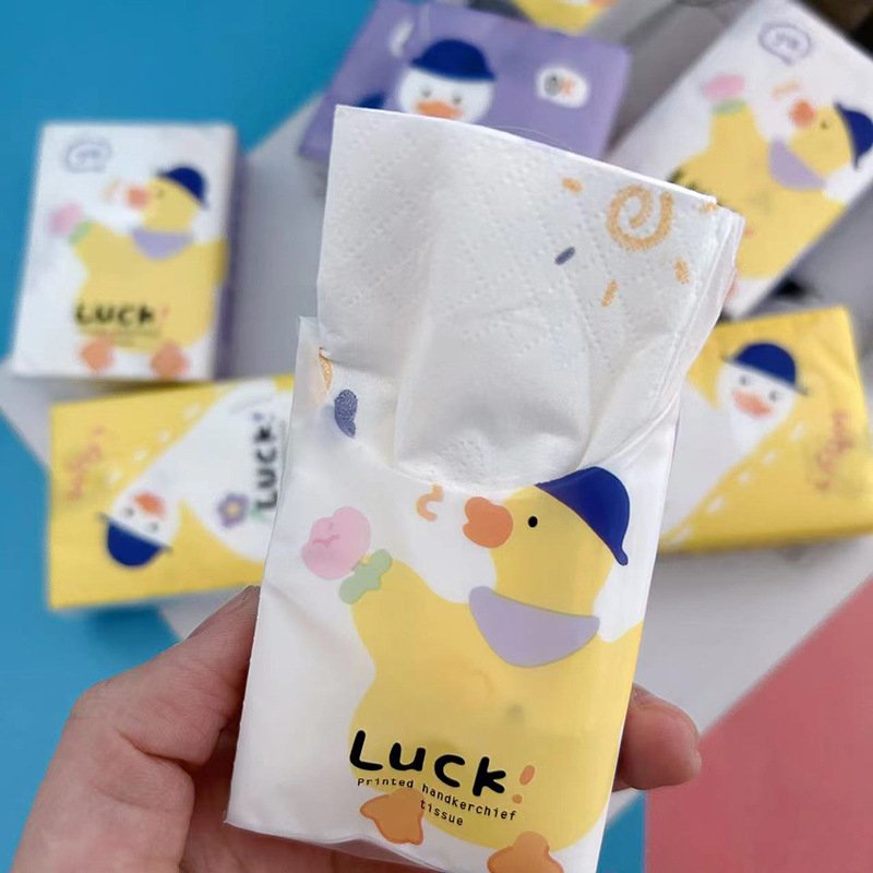 FSC Mini Facial Tissues Lucky Duck Printed Pocket Tissues 9 Pcs Pack Cute Paper Handkerchief Cleansing Tissue