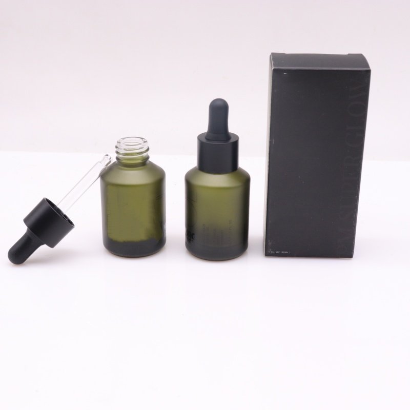 custom15ml 30ml 60ml frosted green white oblique shoulder serum glass dropper bottle with box for essential oil