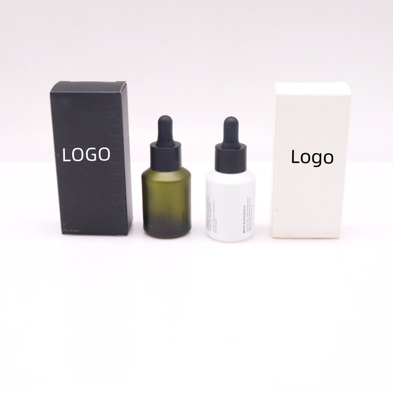 custom15ml 30ml 60ml frosted green white oblique shoulder serum glass dropper bottle with box for essential oil