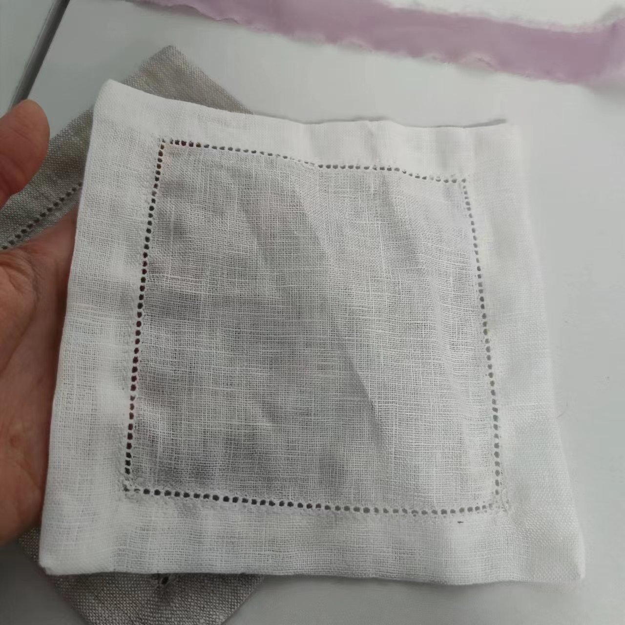 Custom 100% Linen pocket square handkerchiefs for Men White/Gray/Custom Color 16*16cm