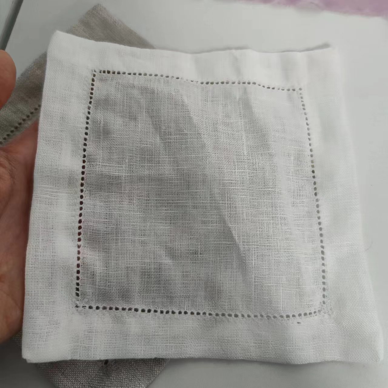 Custom 100% Linen pocket square handkerchiefs for Men White/Gray/Custom Color 16*16cm
