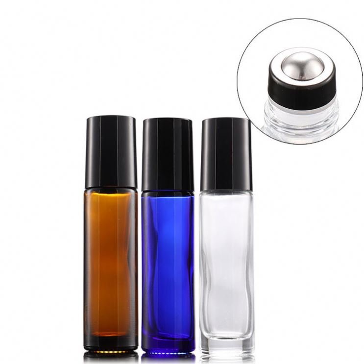 10ml Clear Teal Blue Rollerball Bottle Walking Beads Bottle Perfume Bottle New Anti-Drop Black Steel Beads