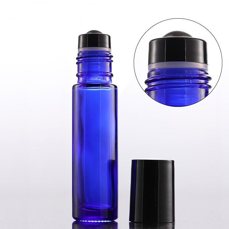 10ml Clear Teal Blue Rollerball Bottle Walking Beads Bottle Perfume Bottle New Anti-Drop Black Steel Beads
