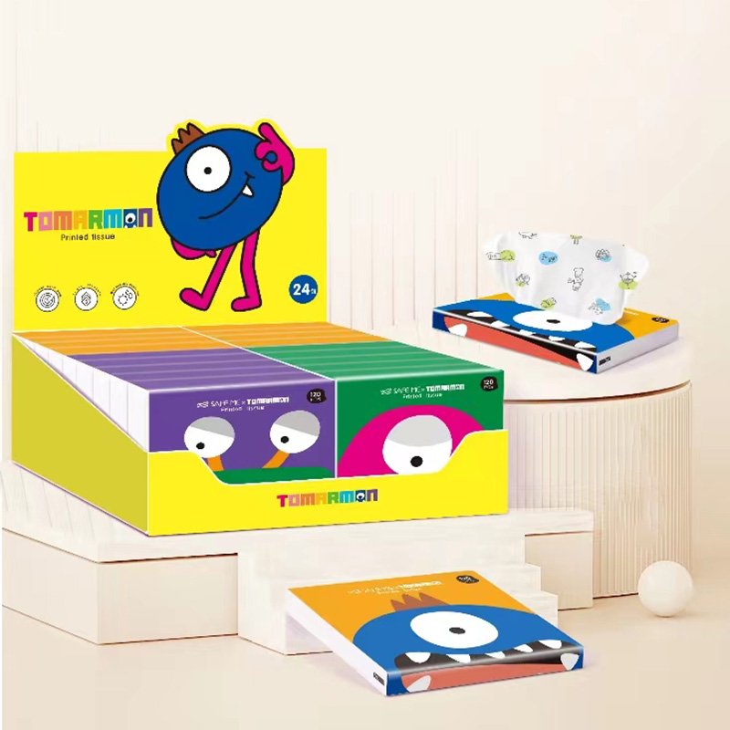 FSC New Tomarmon Portable Facial Tissues Wood Pulp Color Printed Soft 40 Pull Cute Cartoon Handkerchief Pocket Tissue