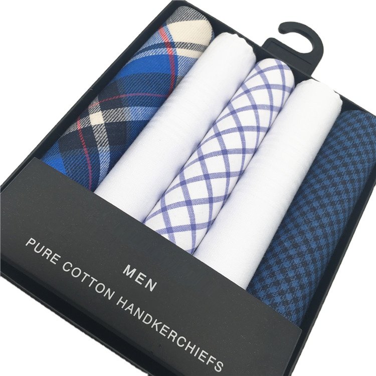 Cotton Europe blue white handkerchief gift box for teenagers lavender soft handkerchief