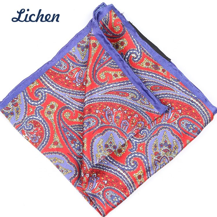Customized Latest Design Silk Cotton Printed Mens Paisley Pocket Square Handkerchief