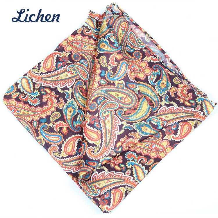 Customized Latest Design Silk Cotton Printed Mens Paisley Pocket Square Handkerchief