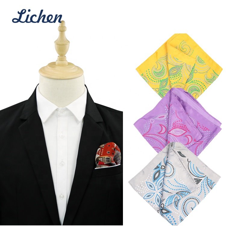 Customized Latest Design Silk Cotton Printed Mens Paisley Pocket Square Handkerchief
