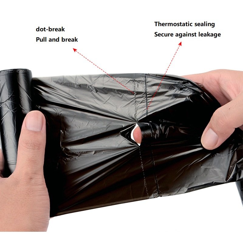 BioDegradable Black Flat Bottom Garbage Bag Gusseted Trash Bag for Plastic Waste Rolled Packaging Bag
