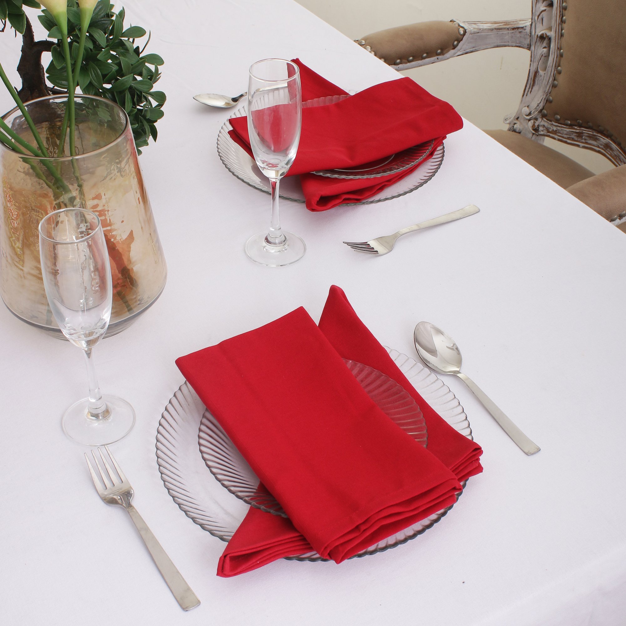 100% Cotton Napkins in Red Soft Woven Plain Style for Weddings Kitchen Airplane Use-for Restaurants