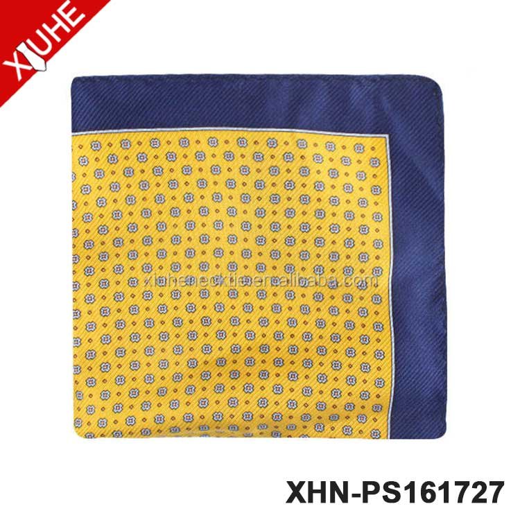 OEM ODM Hot Sale Pocket Square Navy Blue Flower Pattern Handkerchief Men's Printed 100% Silk Pocket Square