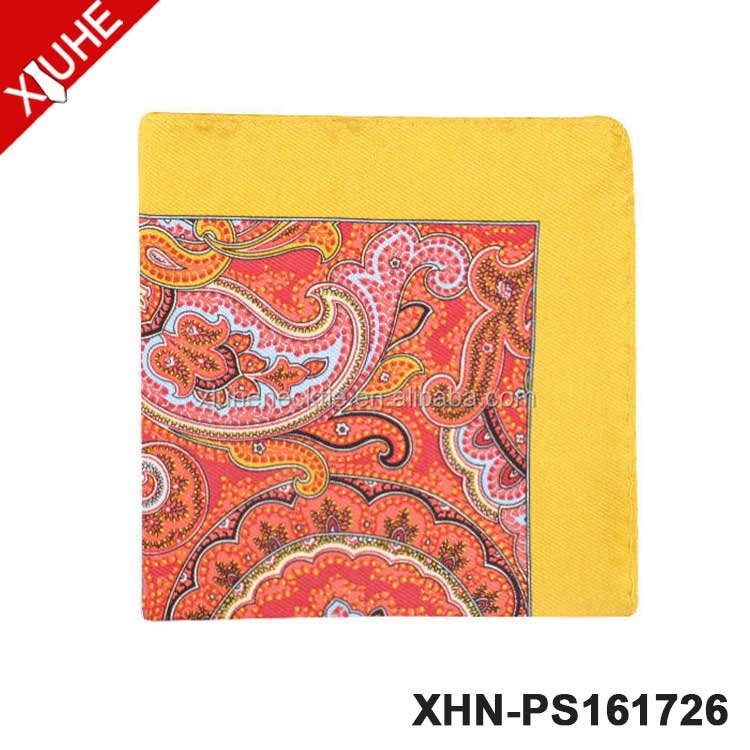 OEM ODM Hot Sale Pocket Square Navy Blue Flower Pattern Handkerchief Men's Printed 100% Silk Pocket Square
