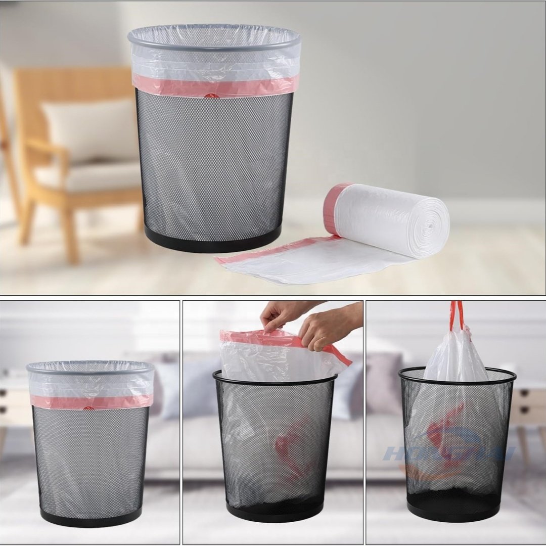 7 Gallon Drawstring Garbage Bag Factory Price,White Kitchen Trash Bags,Plastic Garbage Bag With String Rope
