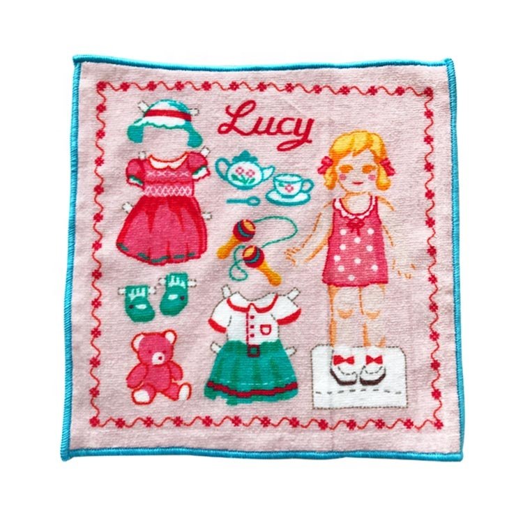 100% Cotton Customized design Digital Printing Small Lovely Face Towel Handkerchief kids face hand bath towel