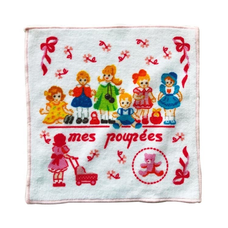 100% Cotton Customized design Digital Printing Small Lovely Face Towel Handkerchief kids face hand bath towel